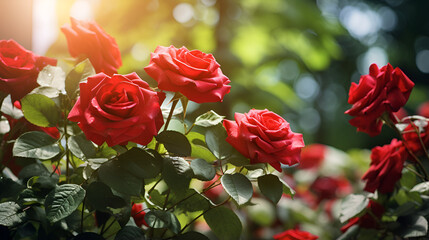 Blossoms of Passion: Red Roses Flourishing in the Vibrant Garden Landscape