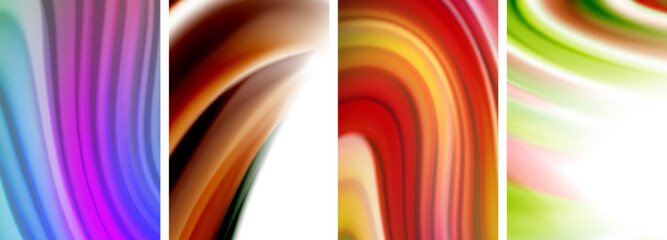 Rainbow color liquid. Wave lines poster set for wallpaper, business card, cover, poster, banner, brochure, header, website