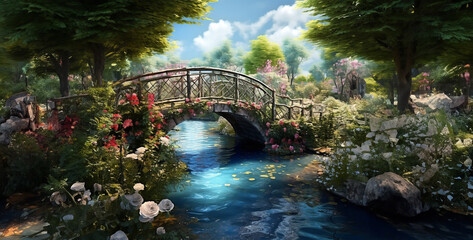bridge in the forest, bridge in the park, bridge over the river, bridge over the river