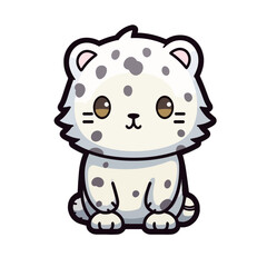 Vector illustration of a small cartoon Snow leopard against a white background