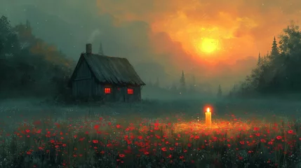 Fotobehang twilight, poppy field © yang s.e.