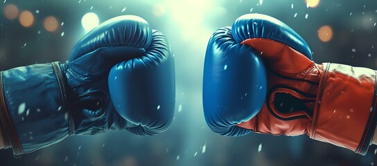 Close-up of blue boxing gloves touching in a show of sportsmanship. dynamic, energetic image capturing the spirit of competition. perfect for fitness and motivation. AI - obrazy, fototapety, plakaty