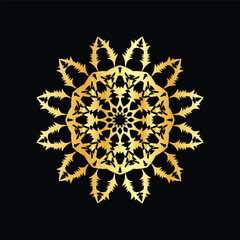 Golden mandala on a black background, vector illustration.