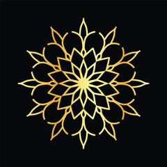 Golden mandala on a black background, vector illustration.