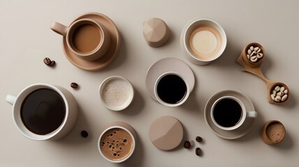 Minimalist coffee setup geometric mugs neutral color