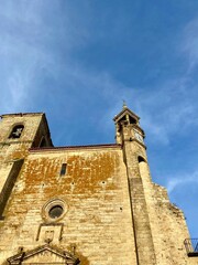 Fototapeta na wymiar church Detail of medieval architecture under blue sky, in Girona, Catalonia, Spain.