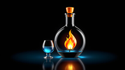 flask and flame clipart isolated on a black background