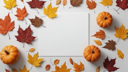 autumn leaves on a white background with space text