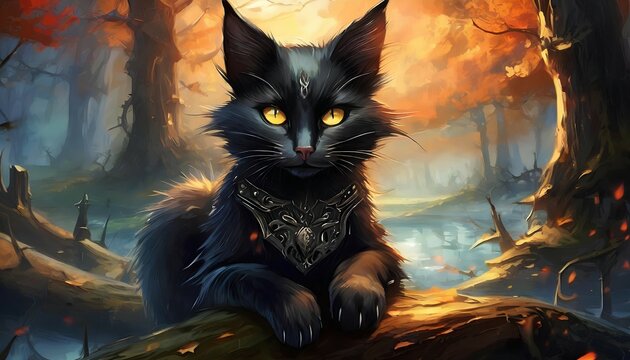 Witch black cat illustration spooky concept