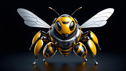 robot bee isolated on a black background. cyber animal. Digital machine technology design for robots. electronic animal, robot. mechanical robot.  advanced intelligence, animal robot