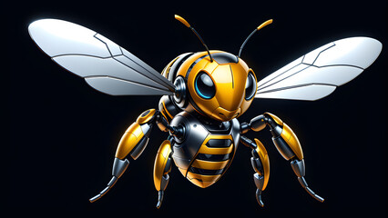 robot bee isolated on a black background. cyber animal. Digital machine technology design for robots. electronic animal, robot. mechanical robot.  advanced intelligence, animal robot - obrazy, fototapety, plakaty
