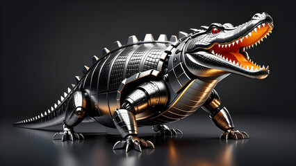 robot crocodile isolated on a black background. cyber animal. Digital machine technology design for robots. electronic animal, robot. mechanical robot.  advanced intelligence, animal robot
