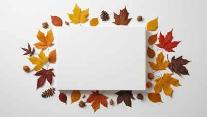 autumn leaves on a white background with space text