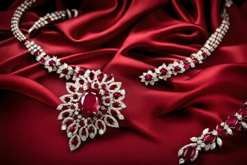pearl necklace on red silk