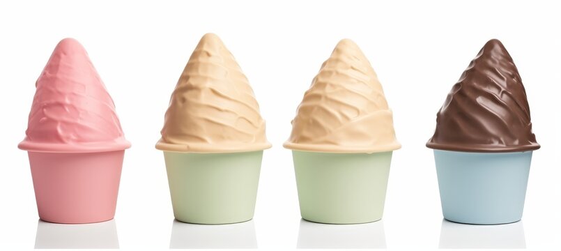 variety of ice cream flavors in cups on a white background