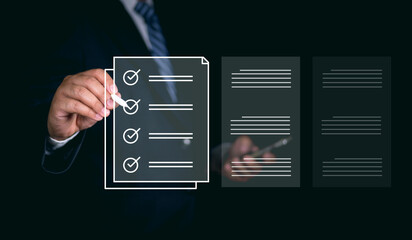 Electronic signature business concept. Businessman signs an electronic document, business approved,...