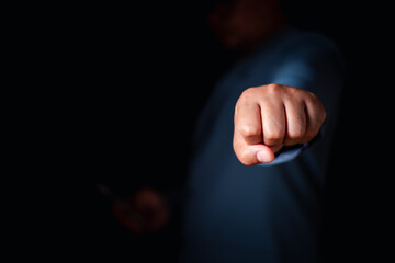 Businessman showing fists forward, Fist bump collide agreement of businessman, show strength...