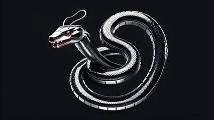 Obraz premium metal robot snake isolated on a black background. cyber animal. Digital machine technology design for robots. electronic animal, robot. mechanical robot. advanced intelligence, animal robot