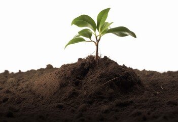 plant growing in soil isolated on white background
