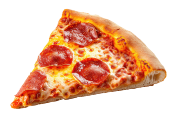 Slice of pepperoni pizza isolated on transparent background