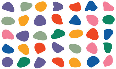 Organic colorful blob shapes. Round abstract organic shape collection. Pebble, drops and stone silhouettes. Random abstract liquid organic irregular blotch shapes. Collection of modern forms .1234