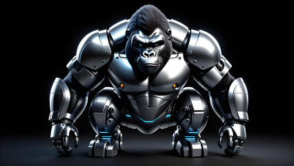 robot gorilla isolated on a black background. cyber animal. Digital machine technology design for robots. electronic animal, robot. mechanical robot.  advanced intelligence, animal robot