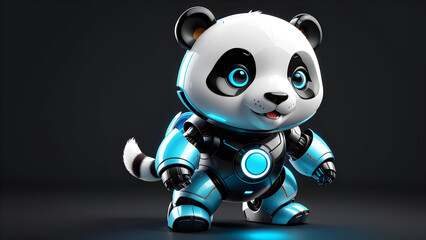 robot panda isolated on a black background. cyber animal. Digital machine technology design for robots. electronic animal, robot. mechanical robot.  advanced intelligence, animal robot