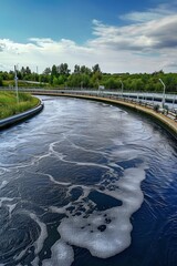 Primary sedimentation stage at a wastewater treatment facility - obrazy, fototapety, plakaty