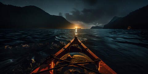 A canoe with water ,Golden Hour Melody, - obrazy, fototapety, plakaty