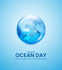 World Ocean day, 3D illustrations. design for social media banner, poster 3D Illustration.