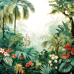 The vibrant colors and lush greenery of a tropical jungle