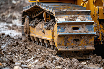 Close-up of a bulldozer on the ground