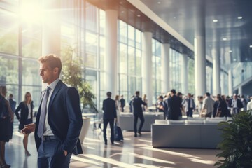 Businessman in a conference hall with colleagues