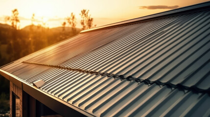 A corrugated metal roof was installed on the house - obrazy, fototapety, plakaty