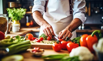 Fotobehang Croped photo of a man cooking vegetabls in home kitchen © safayet