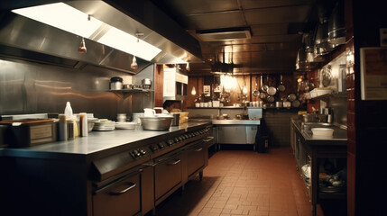 Restaurant kitchen with professional equipment