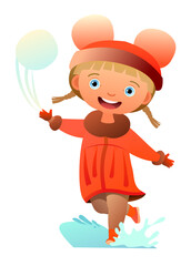 Obraz na płótnie Canvas girl throws a snowball. Child in winter clothes. Fun frost. Winter clothes. Object isolated on white background. Cartoon fun style Illustration vector
