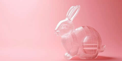 Easter Bunny Rendered as Fully 3D Translucent Plastic Against a Pink Background