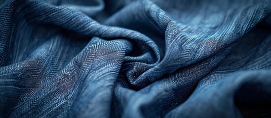 A detailed shot capturing the electric blue color and intricate pattern of a denim fabric, reminiscent of a rock landscape.