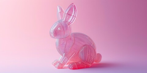 Easter Bunny Rendered as Fully 3D Translucent Plastic Against a Pink Background