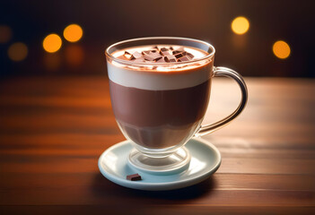 Hot Chocolate. Glass. Table. Drink. Beverage. Warm. Cocoa. Comfort. Winter. Delicious. Indulgence. Cozy. Relaxation. Sweet. Dessert. AI Generated.