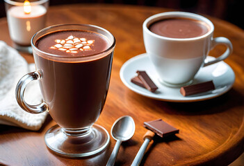 Hot Chocolate. Table. Drink. Beverage. Warm. Cocoa. Delicious. Sweet Dessert. AI Generated.