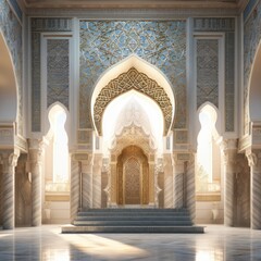Fototapeta na wymiar Beautiful Islamic style mosque interior. The mosque is decorated with Islamic patterns.