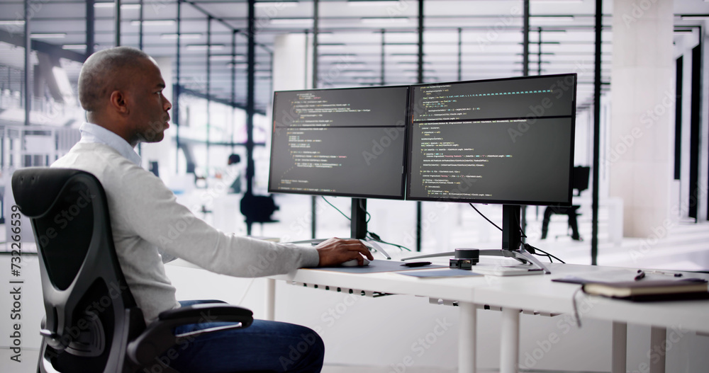 Aufkleber African American Coder Using Computer At Desk