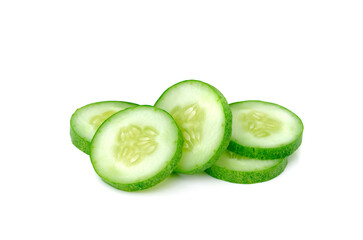 Fresh slice cucumber close up on a white background
