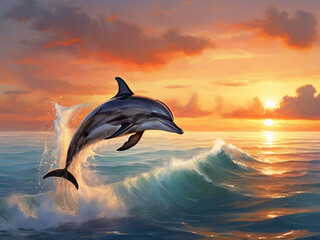 Sunset Dolphin Jumping into the Ocean