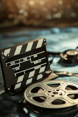 A film reel and clapperboard