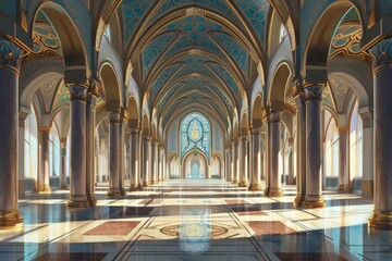 Obraz premium Beautiful Islamic style mosque interior. The mosque is decorated with Islamic patterns.