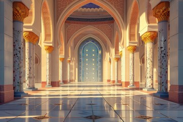 Obraz premium Beautiful Islamic style mosque interior. The mosque is decorated with Islamic patterns.