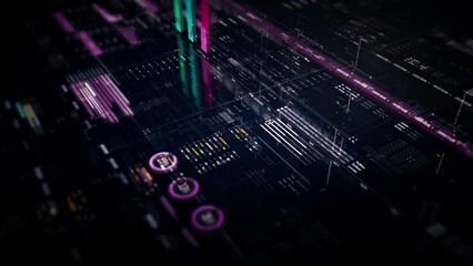 Business presentations with this stock market trading info graphic. Vibrant animated graphs and charts on a monitor display screen provide insightful data analysis, for productive business meetings
